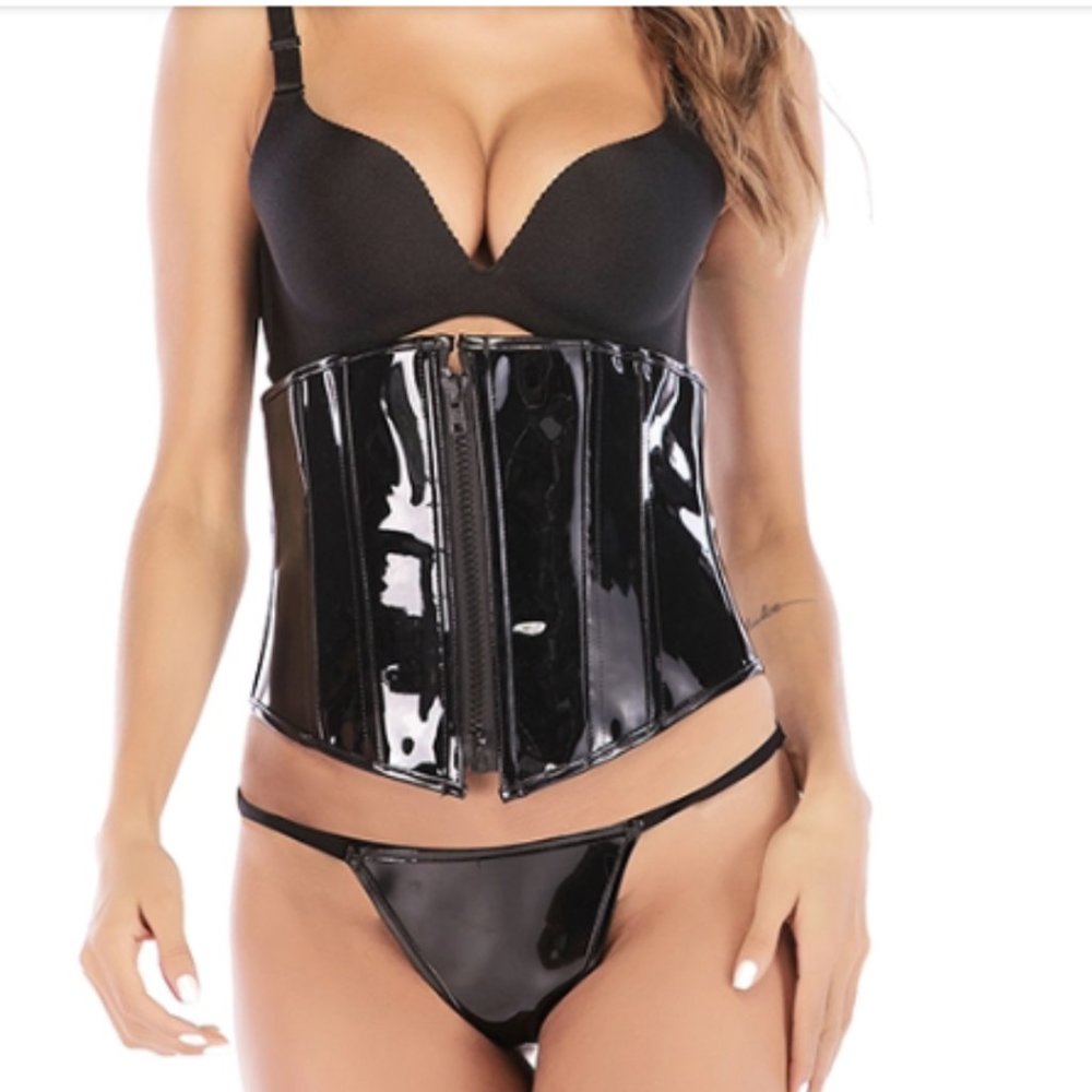 BLACK PVC LEATHER LEATHER STEAMPUNK GOTHIC